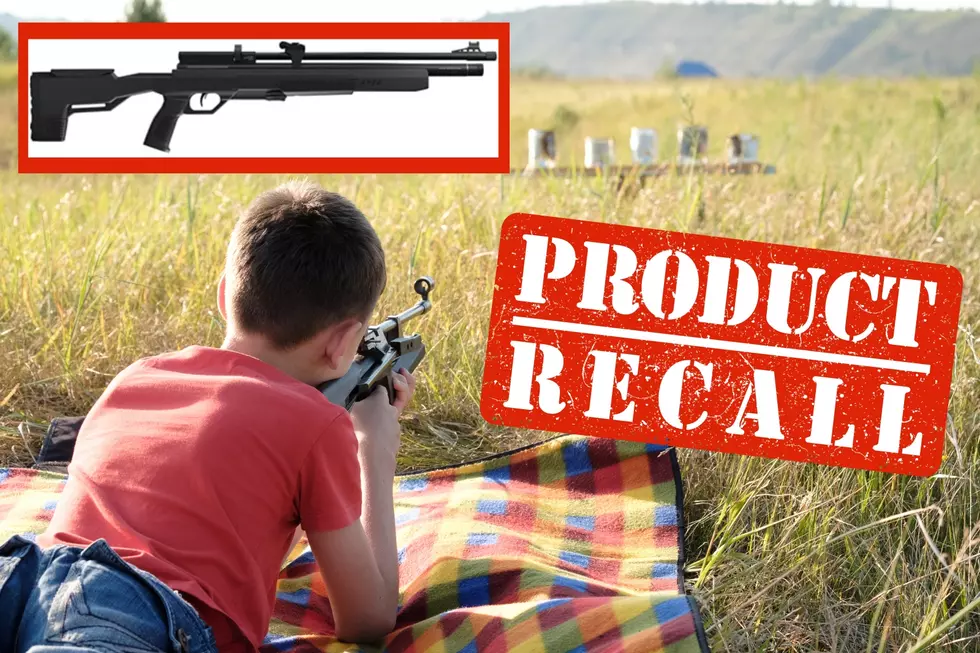 Young boy target practicing with an air rifle and cans. Inner picture of a recalled air rifle.
